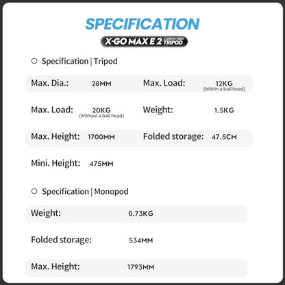 Fotopro 68" Carbon Fiber Travel Tripod, Heavy Duty Camera Tripod with Ball Head, Detachable Monopod with Quick Release Plate and Bag, Load up to 12KG/26lbs - color: Black, size: 68" Max (Carbon Fiber)