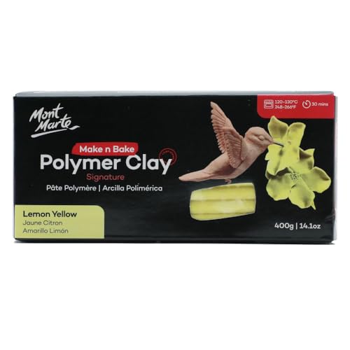 Mont Marte Make n Bake Polymer Clay Signature Lemon Yellow 400g (14.1oz) Block, Bake in Oven, Soft and Smooth, Sculpting, Craft, DIY Décor, Jewelry - color: Lemon Yellow, size: 14.1oz