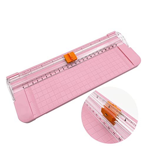 Paper Cutter, A4 Paper Trimmer with Security Safeguard & Side Ruler Portable Straight Edge Cutter for Scrapbooking Craft Paper, Photos, Label, Cardstock (Pink) - color: Pink