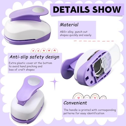 CHENGU 6 Pcs Circle Punch Set 3in/2in/1.5in/1in/0.6in/0.3in Scrapbook Hole Punchers Crafting with 10 Sticker Paper Round Cutter Scrapbook for Office Supplies DIY Albums Photos (Purple) - color: Purple, style: Circle