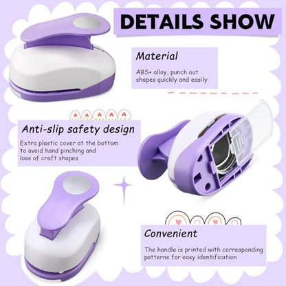 CHENGU 6 Pcs Circle Punch Set 3in/2in/1.5in/1in/0.6in/0.3in Scrapbook Hole Punchers Crafting with 10 Sticker Paper Round Cutter Scrapbook for Office Supplies DIY Albums Photos (Purple) - color: Purple, style: Circle