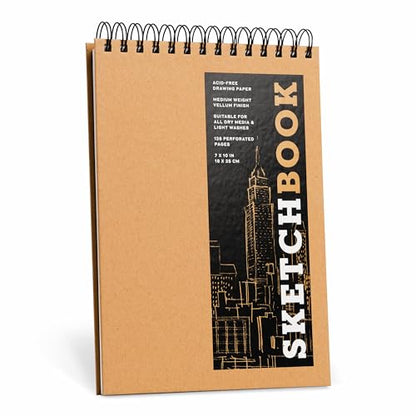 Sketchbook 7 x 10" Fliptop Landscape Kraft Spiral Hardcover Mixed Media Sketchbook for Drawing: Acid-Free Quality Paper (128 pages) (Union Square & Co. Sketchbooks)