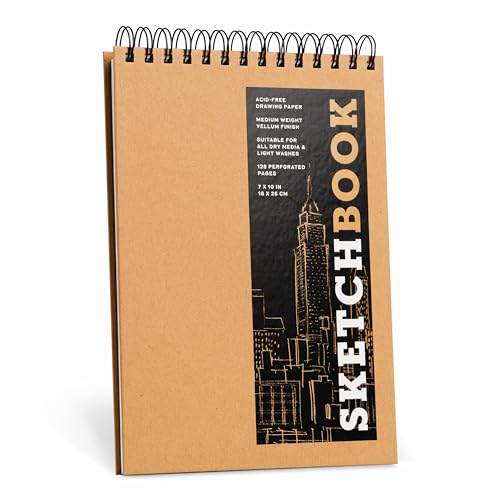 Sketchbook 7 x 10" Fliptop Landscape Kraft Spiral Hardcover Mixed Media Sketchbook for Drawing: Acid-Free Quality Paper (128 pages) (Union Square & Co. Sketchbooks)