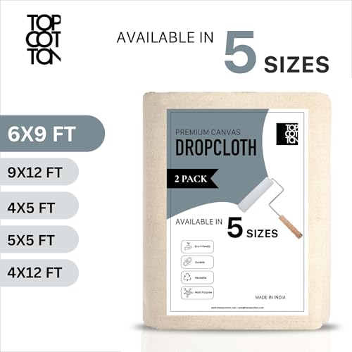 6x9ft Recycled Cotton All Purpose Canvas Tarp Cover Painter Drop Cloth-2Pk | Top Cotton Reusable Paint Drop Cloth,Canvas Tarp Cover for Painter, Furniture, Floor Protection, Painters Dropcloth - size: Pack of 2 - 6' x 9'