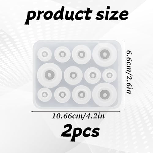 2 PCS Silicone Bead Molds for Epoxy Resin Silicone Bead Molds for Jewelry Making, Ball Beads Mold Designs with Holes for DIY Earring Pendant, Polymer Clay, Round Gemstone (Diameter 10, 12, 14, 18mm)