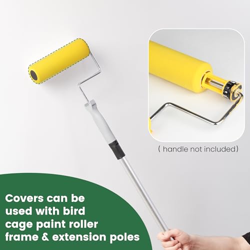 VOOMEY 9 inch Foam Paint Roller Cover(Blade-Cut Sponge), Pack of 3 | High Absorption 3/8" Nap Covers Foam Paint Roller 9 Inch, Paint Roller for Painting Walls - color: 3pcs yellow
