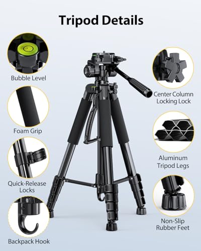 UBeesize 74" Camera Tripod with Phone Holder and Remote, Heavy Duty Tripod Stand with Portable Bag for Phone and Camera, Compatible with DSLR Cameras, Cell Phones, Spotting Scopes and Binoculars - size: 74Inches