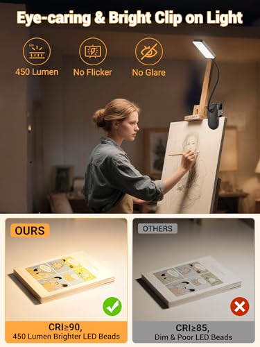Clip on Light,9 Brightness+5 Color Rechargeable Lamp,48 LED Small Desk Lamp - color: Black