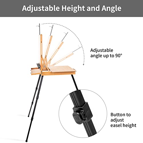 Large French Style Easel, Portable Field & Studio Sketchbox | Plein Air Adjustable Tripod Easel with Detachable Drawer for Display, Painting, Sketching