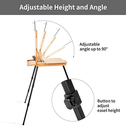 Large French Style Easel, Portable Field & Studio Sketchbox | Plein Air Adjustable Tripod Easel with Detachable Drawer for Display, Painting, Sketching