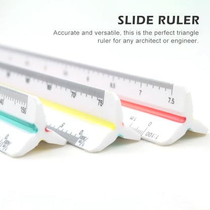 4-Piece Architectural Scale Ruler Set, 12'' Clear Scales Triangular Ruler Set, 3-Color-Coded Grooved Set Square for Drafters, Architects, and Engineers Blueprint Project