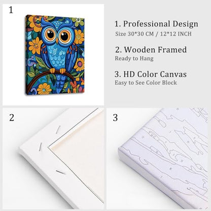 Natuyalo Framed Paint by Numbers Kit for Adults Beginners, Owl Easy Paint by Number with Frame, Animals Acrylic Paint by Number Kits on Canvas 12x16 Inch - color: Color-06