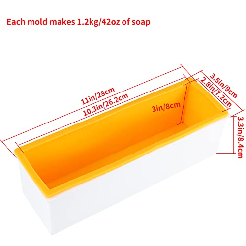 2 Pcs Loaf Soap Mold with Plastic Box, Flexible Silicone Rectangular Mold 42oz, Swirl Making Tool for DIY Soap, Handmade Candles, Resin Casting, Homemade Desserts (Yellow) - color: Yellow
