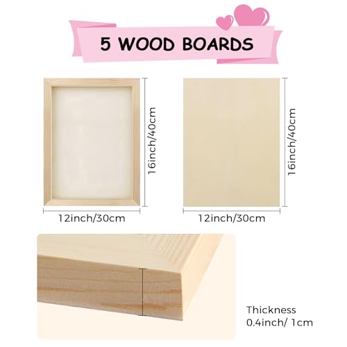 5 Pack 12x16 Inch Unfinished Square Wood Panels for DIY Painting Crafts | Blank Wood Canvas Frames for Oil Paint Pouring & Valentine Halloween Xmas Decor - size: 12"×16" 5 Pack