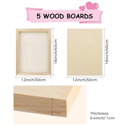 5 Pack 12x16 Inch Unfinished Square Wood Panels for DIY Painting Crafts | Blank Wood Canvas Frames for Oil Paint Pouring & Valentine Halloween Xmas Decor - size: 12"×16" 5 Pack