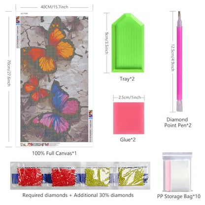 ARTGOTO Butterfly B Diamond Painting Kit for Adults 15.7 x 27.5 Inch | Large 5D Full Square Drill Diamond Art Kit, Colorful Butterflies DIY Gem Art Canvas with 2 Tool Sets, 30% Extra Diamonds - color: AGT006