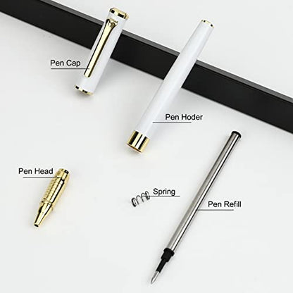 YIVONKA Luxury Ballpoint Pen Black Refill Line width 0.5mm,Best Office Pen Gift for Men & Women Professional Executive,Nice BallPens Classy Gift Box (White) - color: White