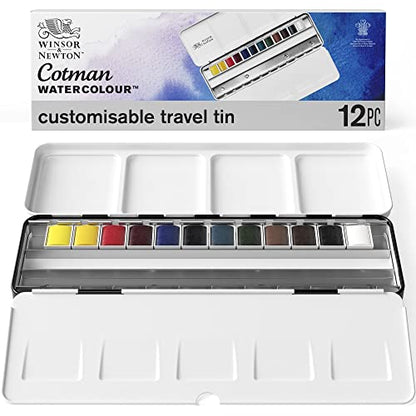 Winsor & Newton Cotman Watercolor Paint Set, 12 HP Customisable Travel Tin - style: 12 Half Pan Travel Tin