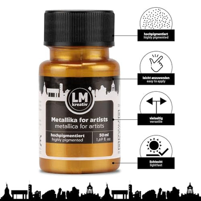 Metallic Acrylic Paint 1.69 fl oz - Gold - Premium Metallic Paint for Artists and Crafters. High Coverage, Lightfast & Durable. Ideal for Canvas, Wood, Ceramic & More - color: Gold