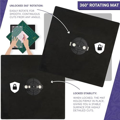 The Quilted Bear Quilter's Bundle - 12" x 12" Rotating Cutting Mat (Green), 6" x 12" Quilting Ruler & 45mm Rotary Cutter Bundle for Quilting & Crafting