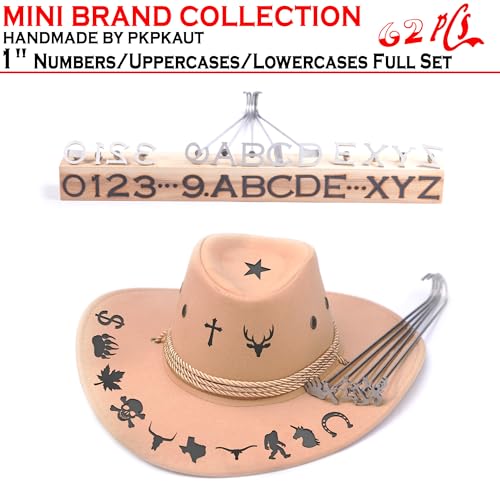 62Pcs 1" Custom Branding Iron for Wood, Leather Branding Stamp Kit | Mini Wood Branding Iron on Letters Personalized, Number/Alphabet/Leather Burning Stamps Woodworking Kit for Hats, Steak, Food - size: 62PCS 1" Number/Uppercase&Lowercase Letters Set