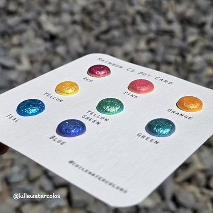IUILE Handmade Watercolor Paints - Rainbow Dot Card (8 colors). Color Shift, Metallic, Shiny, Shimmer - color: Rainbow Dot