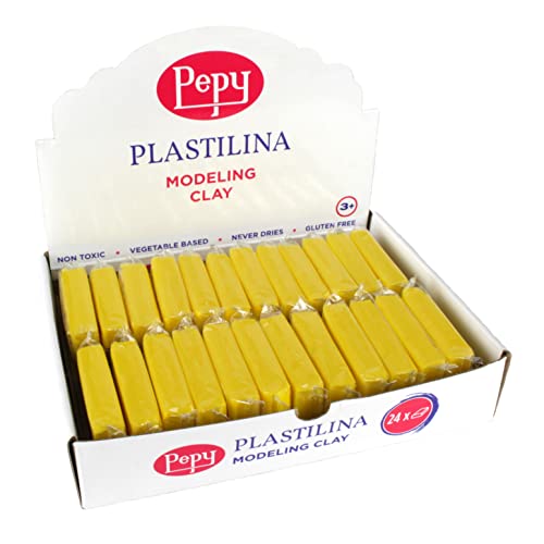 Pepy Plastilina Reusable and Non-Drying Modeling Clay; Set of 24 Bars, 1.4 Ounce Each, Perfect for Arts and Crafts Projects, Yellow - color: Yellow