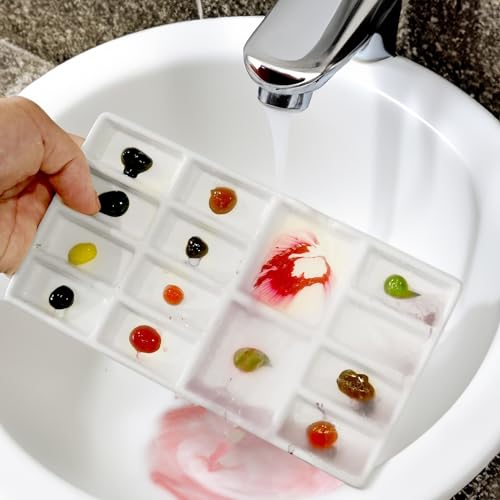 14 Wells Ceramic Artist Paint Palette, Travel Watercolor Palette - Compact and Durable Wet Palette for Travel,On-site Sketching and Painting - color: White-14