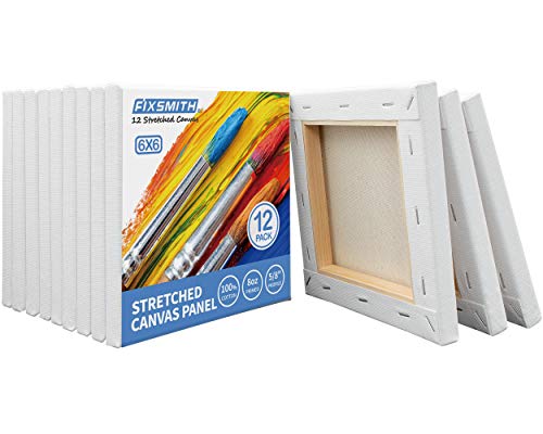 FIXSMITH Stretched Canvas for Painting - 6x6 White Canvas Bulk Pack of 12,Primed,100% Cotton,5/8 Inch Profile of Super Value Pack for Acrylics,Oils & Other Painting Media. - size: 6"x6"