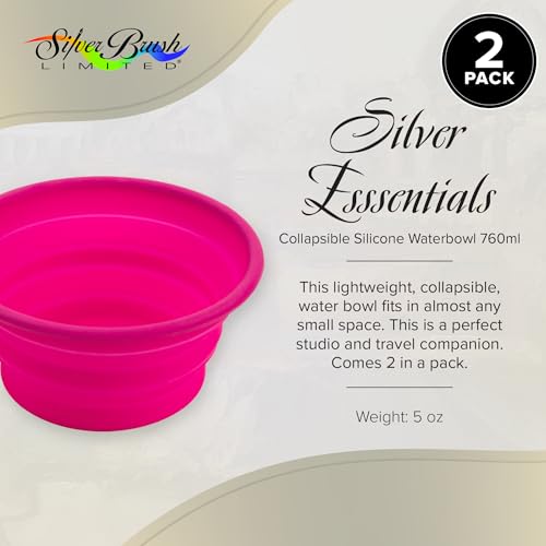 Silver Brush Limited Silver Essentials Paintbrush Water Bowl, 760ml/25.7oz | 2 Pack, Watercolor, Watermedia, Round, Reusable Artist Water Cup, Collapsible, With Carabiner Clip, Leak-proof, Silicone - size: 760ml