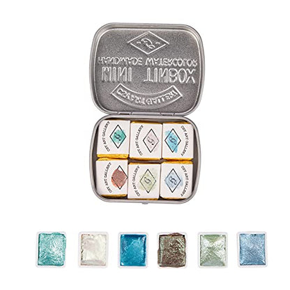 Artist Watercolor Paint Set-Glitter Paint -Metallic Water Coloring Paint - Solid Palette- Retro Portable Metal Case-Pearlescent Color Set Sparkle Professional Watercolour (Ocean)