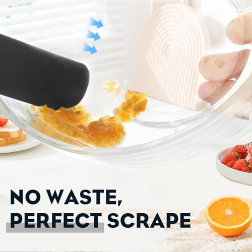 3pcs Silicone Jar Spatulas 10in Long Skinny Heat-Resistant, Narrow Spatula Set for Scraping Peanut Butter, Sourdough, Jam in Small Containers, Blenders & Baking (Black) - color: Black