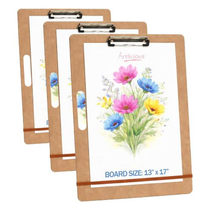 Artlicious Drawing Board - 13 x 17 Sketch Boards with Handle for Drafting Art - Portable Wooden Clipboard for Class or Studio Fit in Artists Tote (Pack of 3) - size: 13x17 (Pack of 3)