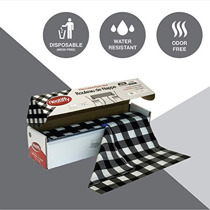 Neatiffy Disposable Plastic Tablecloth Roll | Indoor/Outdoor Table Cover Roll for Rectangle, Square, Round Tables | Picnic, Party, Banquet, Birthdays, Weddings -54 in x 108 ft-Black Checkered - color: Black Checkered