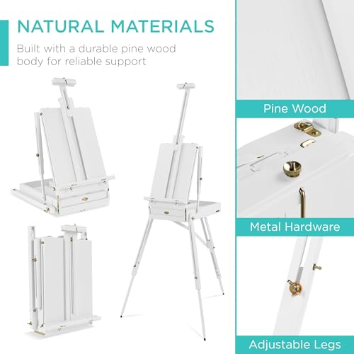 Best Choice Products Art Easel for Painting, Portable Wooden Adjustable Artist Tripod with Sketch Box, 32-Piece Art Set with Acrylic Paints, Brushes, Canvases & Palette - White - style: White