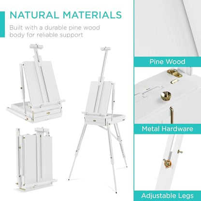 Best Choice Products Art Easel for Painting, Portable Wooden Adjustable Artist Tripod with Sketch Box, 32-Piece Art Set with Acrylic Paints, Brushes, Canvases & Palette - White - style: White