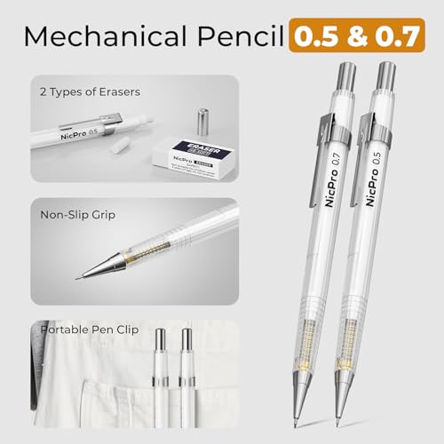 Nicpro 22 PCS Compass Geometry Tools with Case, Drafting Tool Geometry Set | With Swing Arm Protractor, Rulers, Metal Compass, Square Set, Mechanical Pencil, Back to School Supplies for Students