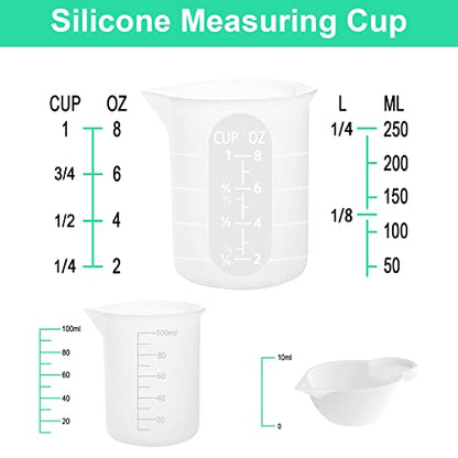 7 PCS Silicone Measuring Cups Kits,1 PCS 250ml Silicone Cups,4 PCS 100ml Non-Stick Mixing Cups,2 PCS 10ml Silicone Mold Cup Dispenser, for Casting Moulds,Jewelry Making,DIY,Crafts - size: 250ML+100ML*4