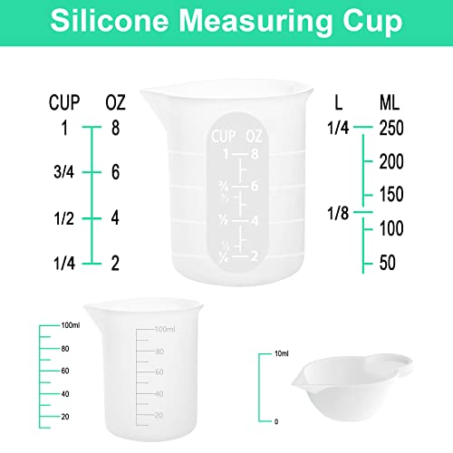 7 PCS Silicone Measuring Cups Kits,1 PCS 250ml Silicone Cups,4 PCS 100ml Non-Stick Mixing Cups,2 PCS 10ml Silicone Mold Cup Dispenser, for Casting Moulds,Jewelry Making,DIY,Crafts - size: 250ML+100ML*4
