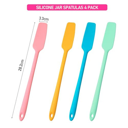 Mini Silicone Spatula, Jar Spatula for baking | Mini Long Handle Fits Narrow Jars Food-Grade Silicone Heat Resistant for Baking,Sourdough(Blue, Yellow, Green,Pastel Pink)