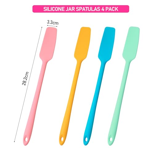 Mini Silicone Spatula, Jar Spatula for baking | Mini Long Handle Fits Narrow Jars Food-Grade Silicone Heat Resistant for Baking,Sourdough(Blue, Yellow, Green,Pastel Pink)
