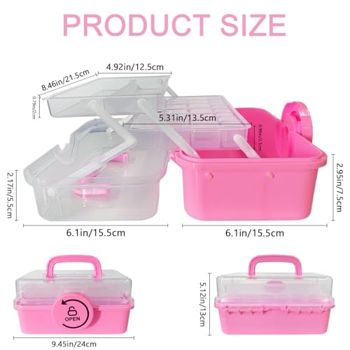 3-Layer Craft Organizer with 18 Small & 8 Mini Compartments,Pink