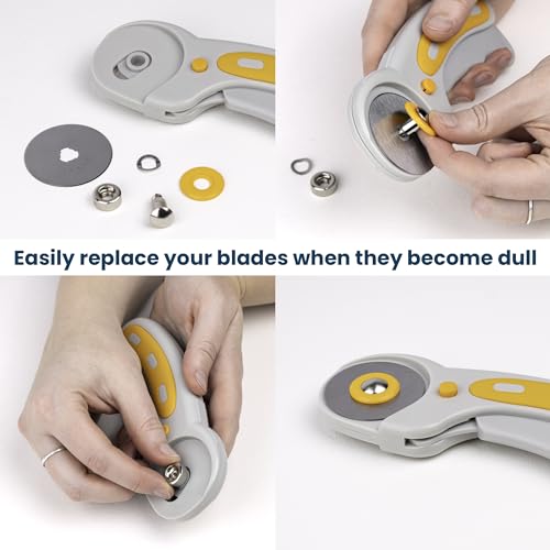 WA Portman Fabric Cutter Tool, 45mm Rotary Cutter for Fabric with 5 Blades | Quiliting Rotary Cutter with 5 Extra Rotary Blades for Sewing Cutting Mat, 45mm Roller Cutters with Cutting Wheel for Crafts