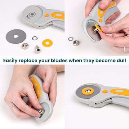 WA Portman Fabric Cutter Tool, 45mm Rotary Cutter for Fabric with 5 Blades | Quiliting Rotary Cutter with 5 Extra Rotary Blades for Sewing Cutting Mat, 45mm Roller Cutters with Cutting Wheel for Crafts