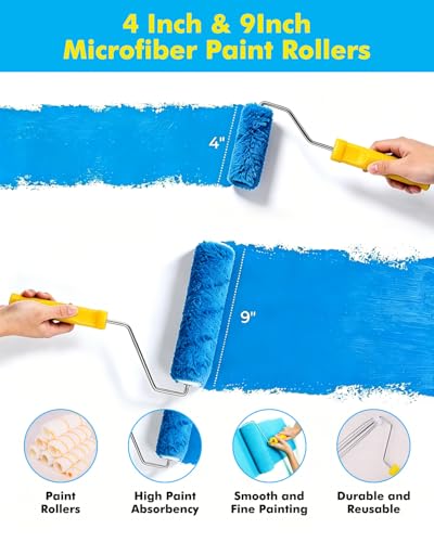 32 PCS Paint Roller Kit with Extension Pole, Paint Rollers Frames, Brushes, Tray & Liners, Professional Painting Supplies for Walls Ceiling House Interior, Foam Roller Tool Set with Bag