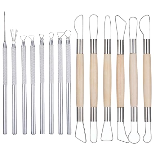 Pottery Ribbon Sculpting Tools Kit 14 PCS Clay Carving Tools | with Feather Wire Texture, and Needle Detail Tool, Aluminum, Pottery Carving Tool, Ceramic Wire Loop Sculpture Set