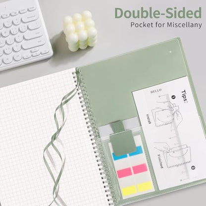 AHGXG Spiral Graph Paper Notebook, 110 Pages, A4 (8.5" x 11") | 100 gsm Thick Grid Paper, Waterproof Plastic Cover, for School Writing Engineering (Sage Green) - color: Sage Green, style: A4-Graph
