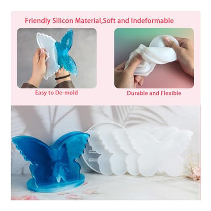 Butterfly Coaster Resin Mold Set, 5-Piece Silicone Casting Molds with Base for Table Decor, Dining Table Coffee red Wine Coaster Making Tools