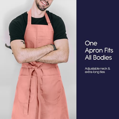 Unisex Apron with Pockets for Cooking, Salon & Art - 100% Cotton Adult Kitchen, Chef, Stylist Apron (Pink) - color: Pink