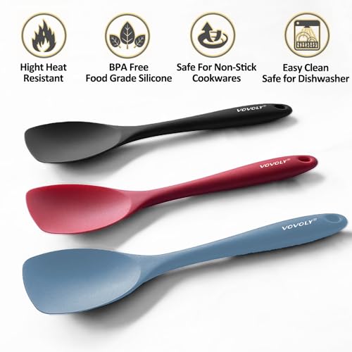 Upgrade Silicone Spatula Spoon Set,VOVOLY Heat Resistant Rubber Spoonula, Seamless Non-Stick Flexible Scrapers for Baking Mixing Tool,3 Pack,Starry Blue - color: Starry Blue